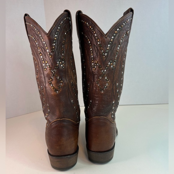 Frye Leather Studded Brown Cowboy Boot, Size 6.5 - Picture 2 of 9